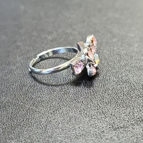 Silver tone pink rhinestone butterfly ring - Picture 4 of 10